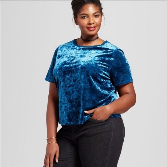 AVA & VIV | Deep Turquoise Velvet Short Sleeve Top Women’s Plus Size 2X - Picture 1 of 9